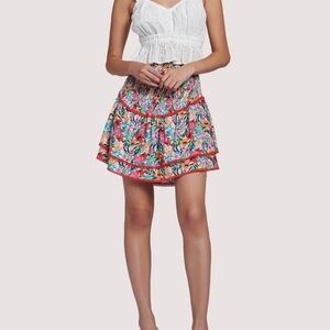 LOST + WANDER Floral Tiered Mini Skirt medium -New!!!